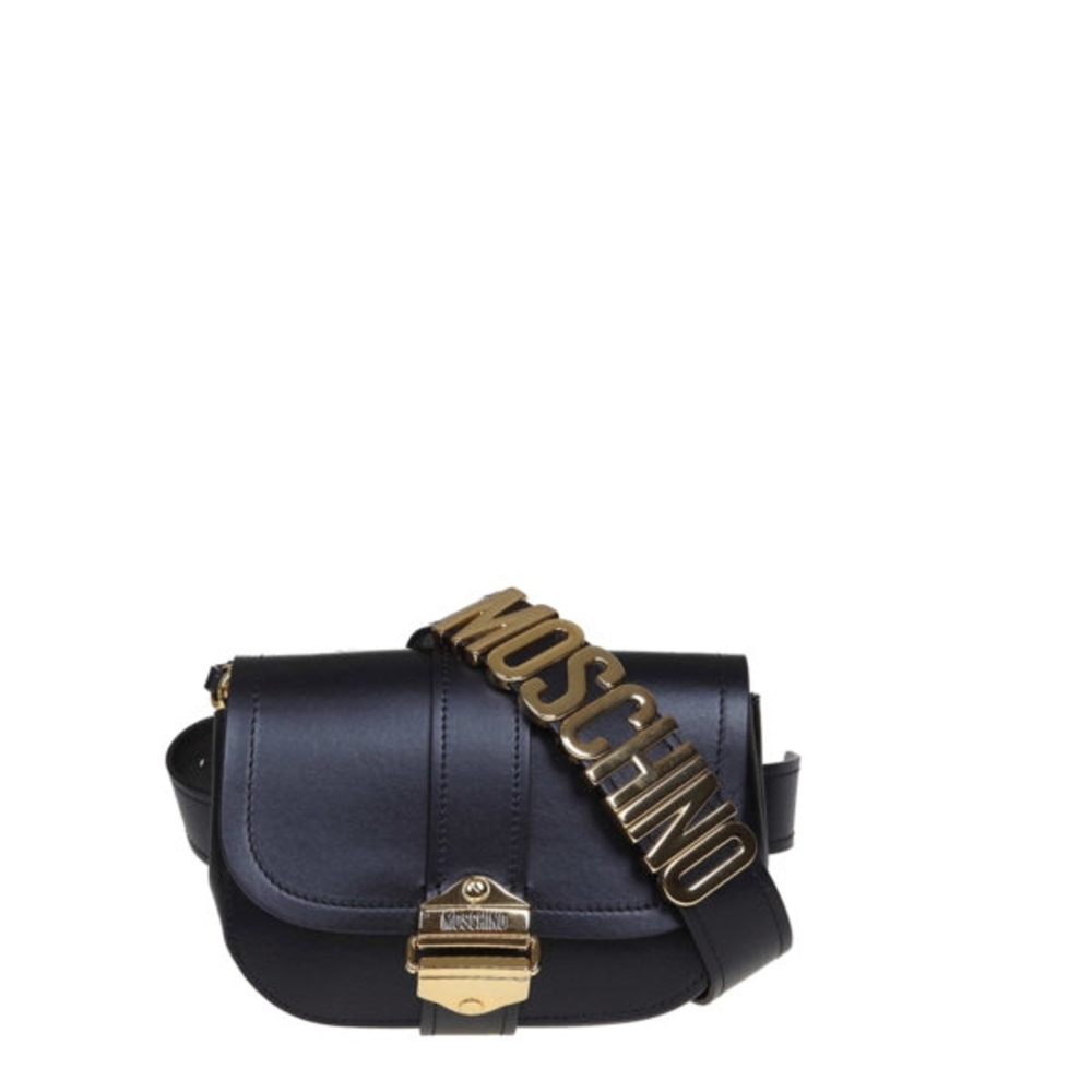 Moschino Black Crossbody Bag with Gold Accents